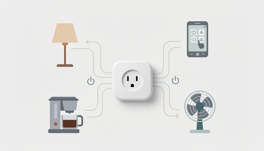 Smart plug near a window showing an LED glow to support energy monitoring and automation