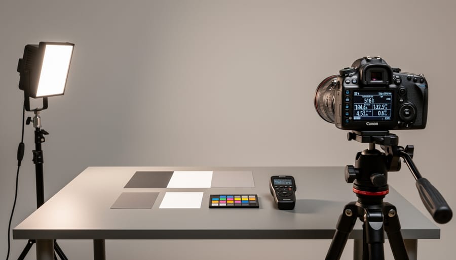 Smart bulb test setup in a dark room with a lamp fixture glowing