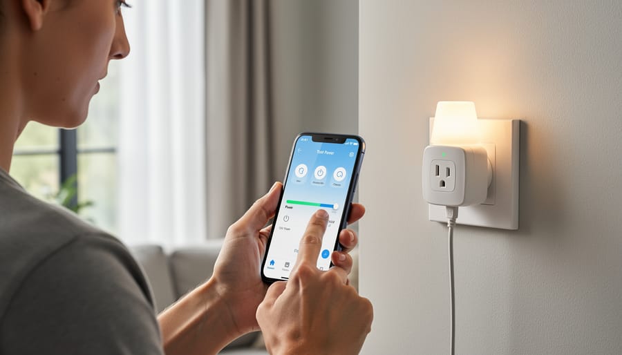 Smart plug with LED indicator being controlled using a smartphone